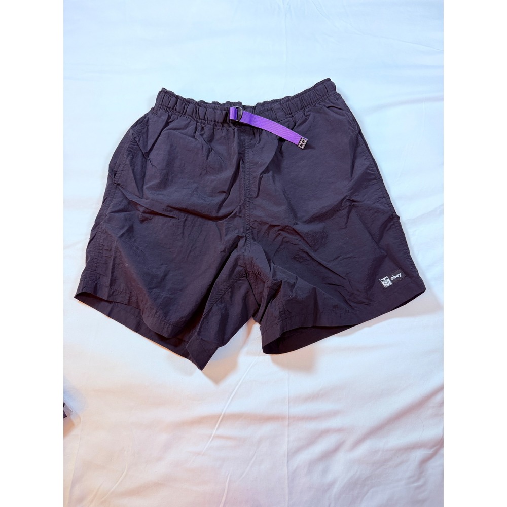 Obey Easy Relaxed Shorts Mens Small Black Nylon Belted Gorpcore Streetwear